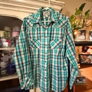 Ariat Women's Blue and Green Plaid Button Down Shirt